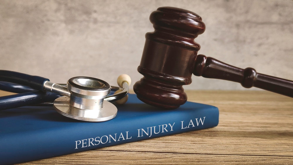 gavel,and,stethoscope,on,a,book,titled,"personal,injury,law,"