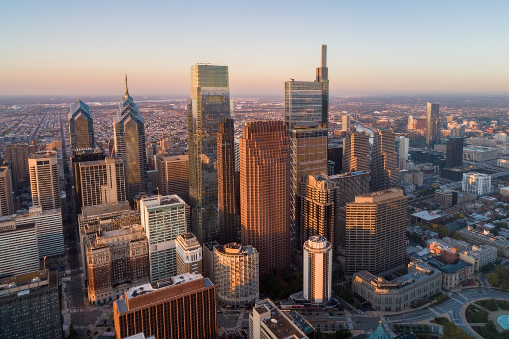 top,view,of,downtown,skyline,philadelphia,usa.,beautiful,sunset,skyline